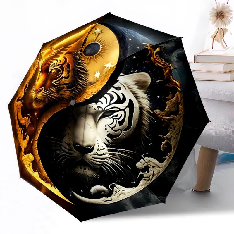Yin Yang tiger himmelsk konst Utomhus Automatiskt Paraply Infällbar Design med 8 Ribbor Hållbarhet Lättvikt Perfekt Gåva för Vänner Familj