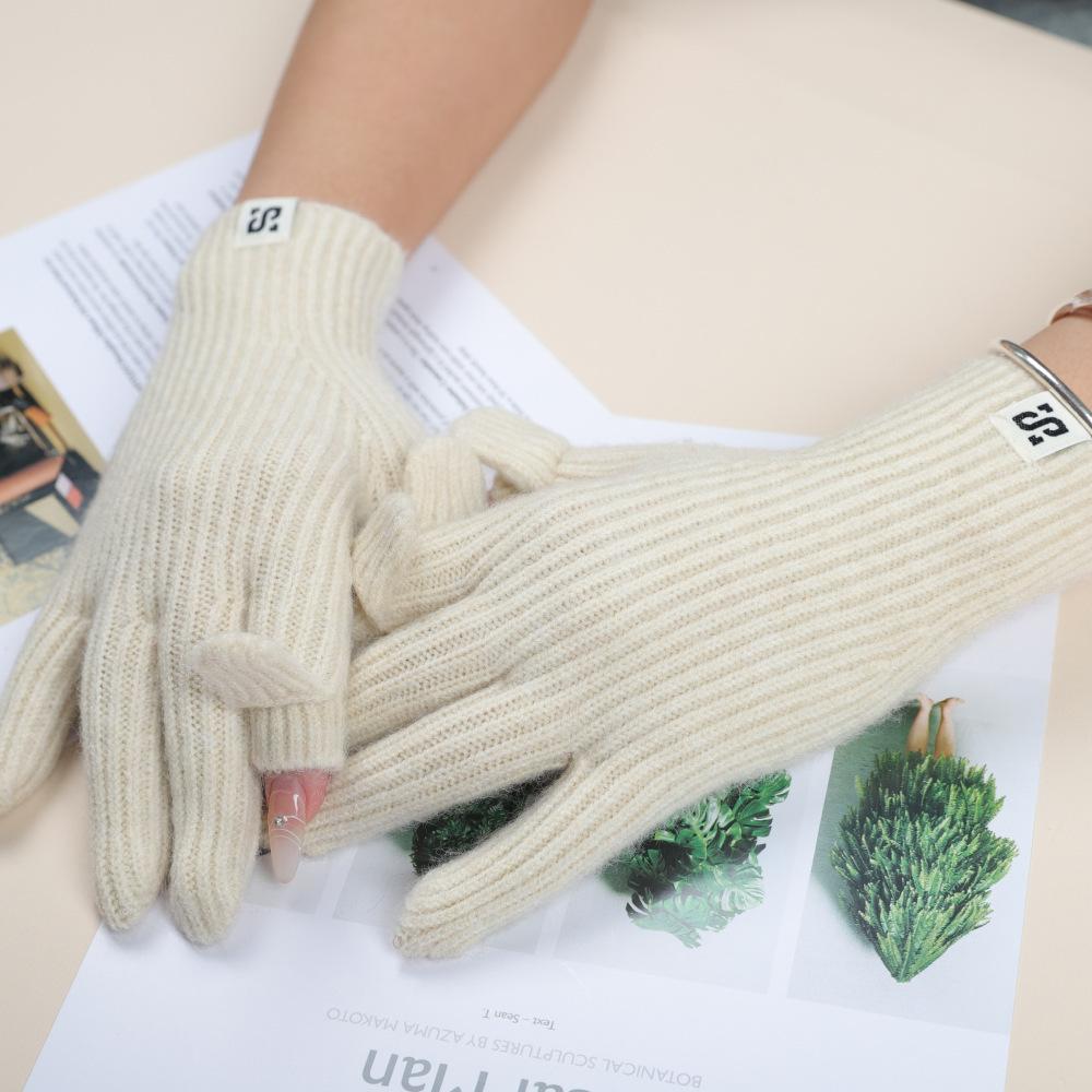Touch Screen Gloves Autumn and Winter Warm Finger Gloves Thickened Warm Knitted Wool  Korean Student Gloves
