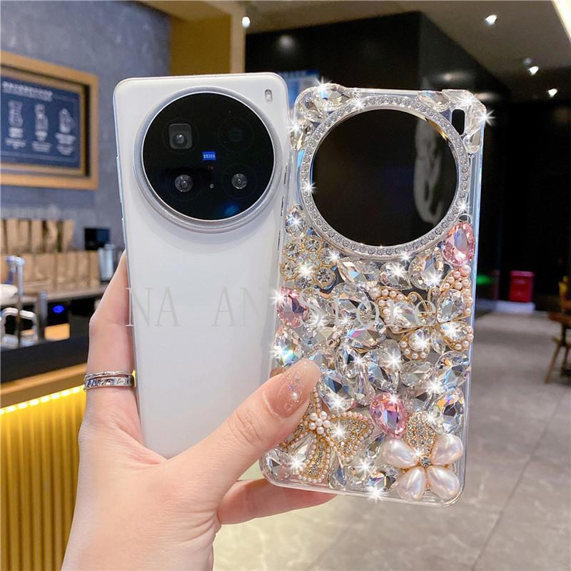Bling Gold Butterfly Flower Casing For VIVO X200 X300 Pro X200 Ultra X200S 100s X80 X90 Glitter Rhinestone Silver Diamond Cover
