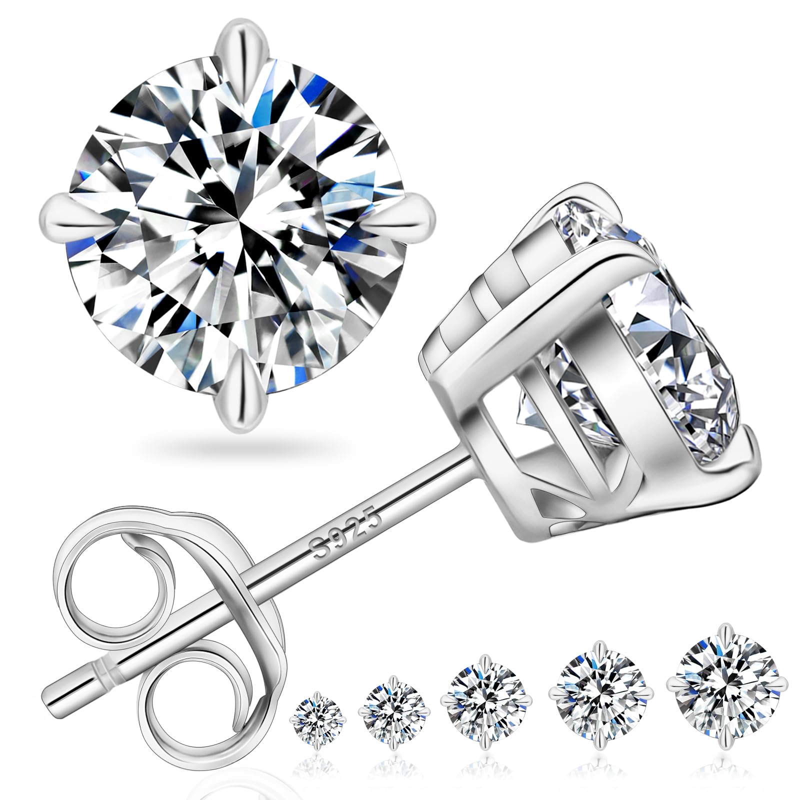 

Загалом 4 пари 925. Гіпоалергенний до одного діамантового гвоздика з муассаніту для обох. Сертифікаційна картка GRA до дня народження [KRKC] Сережки, муасаніт, зубці, срібний