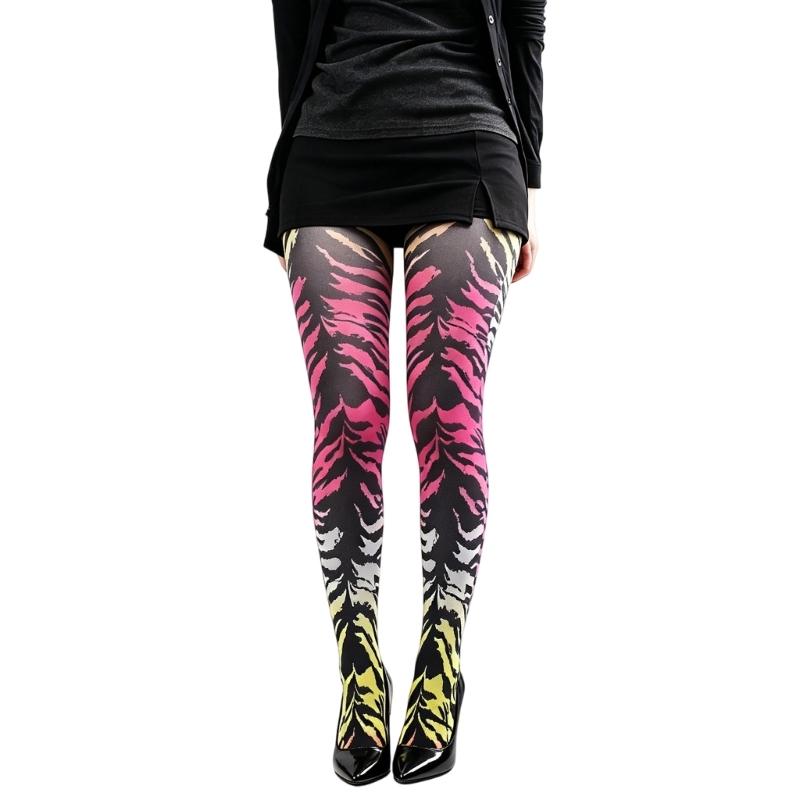 Multicolor Patterned Footed Tights for Women Printed Pantyhose Stockings for Dress Skirt Layering In Spring Fall Office and Daily Wear