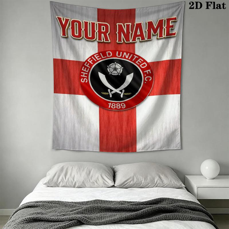 Custom Name Sheffield United FC Wall Tapestry Aesthetic Wall Hanging Printed Fabric Blanket Decorative Tapestries for Bedroom Living Room Home Decor