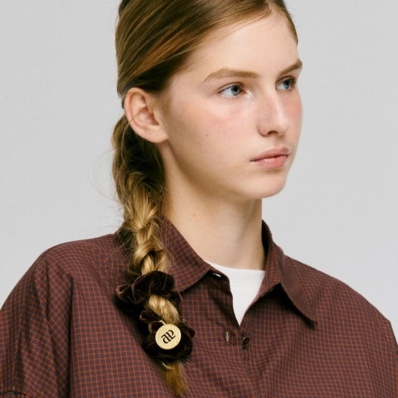 DEPOUND Coin Charm Velvet Scrunchie - Brown