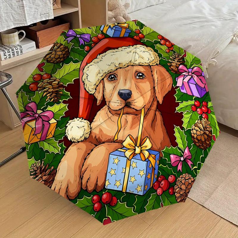 

1pc Christmas dog Fashionable Automatic Opening/Closing Folding Umbrella with 8 Iron Bones, Plastic Handle yy251015039