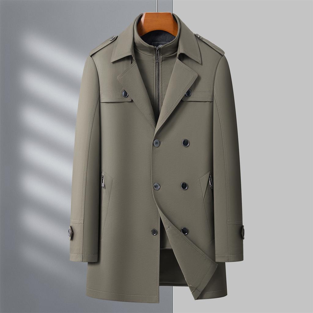 New Trench Coat Men's Medium and Long Jacket Winter High-end Thick Warm and Cold-proof Removal Liner Dad Outfit