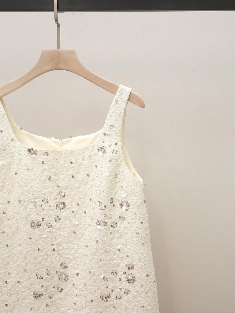 High-End Women's Feather Patchwork Sequin Embroidered Camisole Dress - Spring New Arrival, Elegant Lady-Like Style