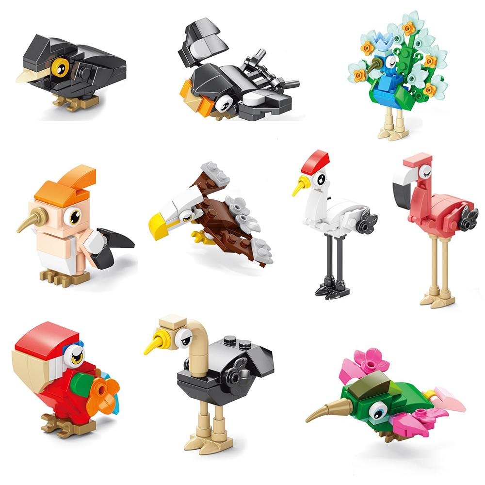 Mini Birds Series Building Block Crow Swallow Peacock Hoopoe Flamingo Parrot Eagle Bricks Toys 10in1 Educational Children Gifts