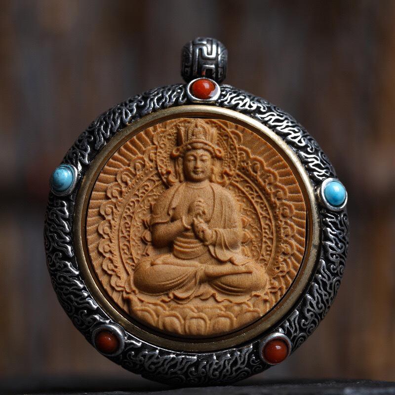 Indian Sandalwood Zodiac Guardian Pendant - Retro Chinese Style Sweater Chain
