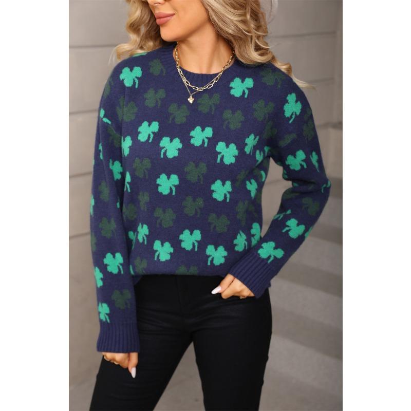 Autumn and Winter New Style Sweaters, Large Jacquard Knit Women's Autumn Street Fashion Knitted Sweater, Round Neck Top