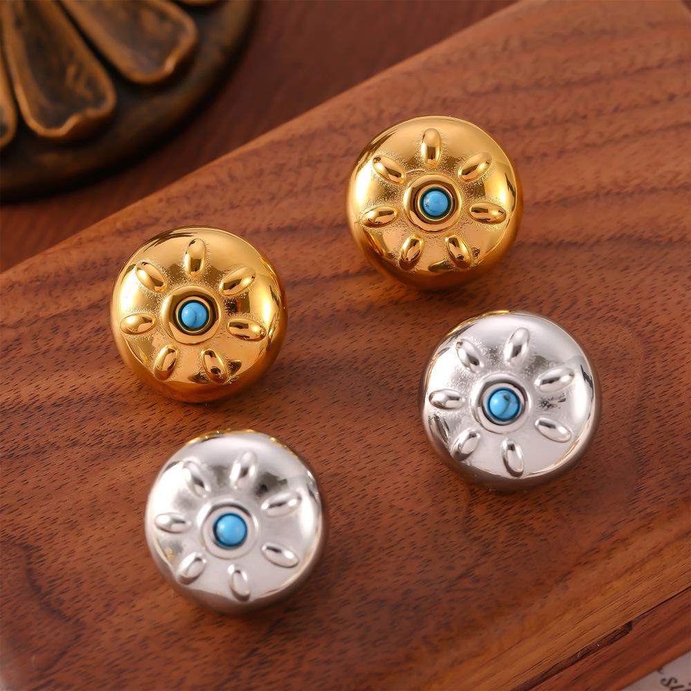 

Sun-Shaped Gold Plated Titanium Stud Earrings: Korean Minimalist Style