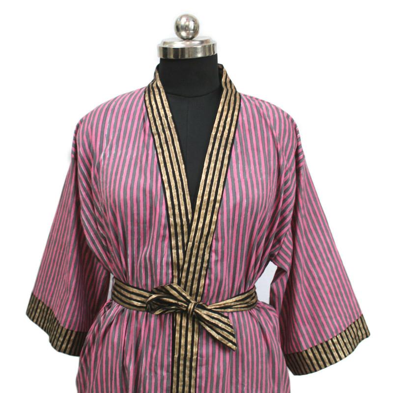 Handmade Women's Cotton Kimono Robes, Night Gown Dress, Made with Soft Light Weight Cotton Fabric, Free Size Nightwear #319