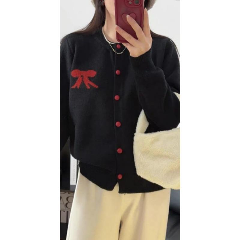 

Осень и зима с новым бантом мягкий модный короткий свитер вязаный кардиган куртка one size fits all темно-синий