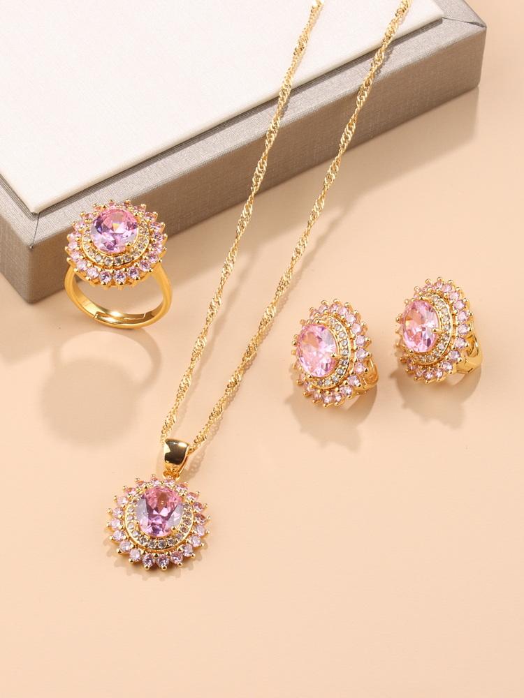 New Original Design Women Luxury Wedding Dubai Jewelry Sets  Gold Plated Earrings Necklace Pendant Ring For Women Gift