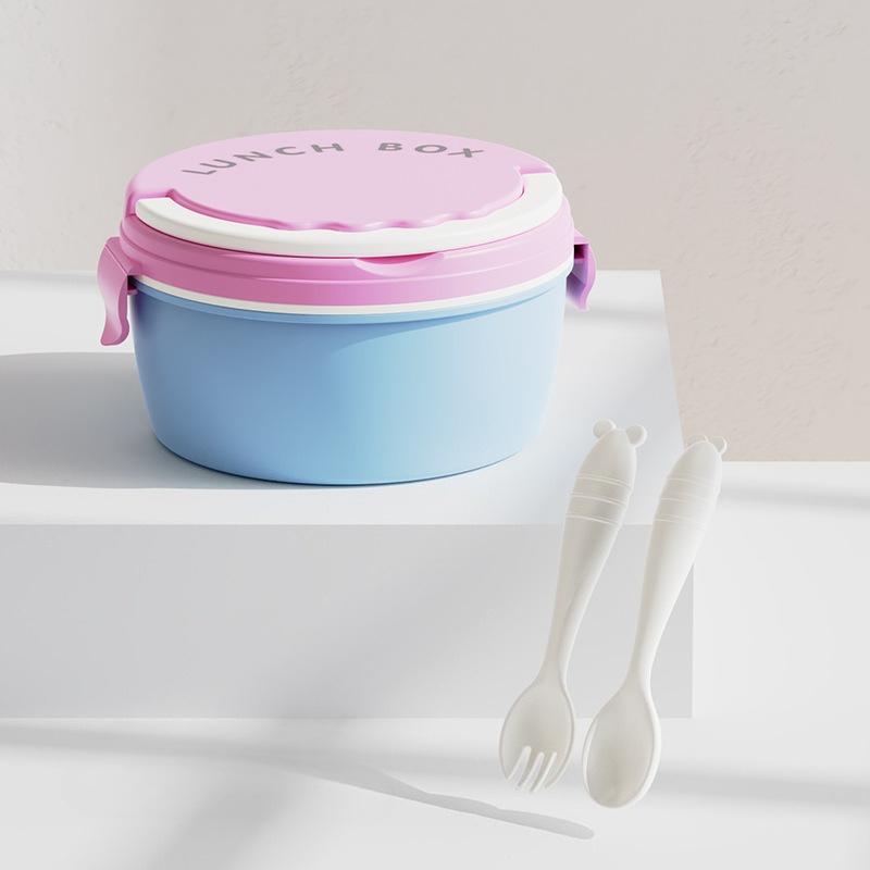 Double Layer Plastic Lunch Box with Spoon Fork BAP Free Child Kids Lunch Box Microwavable Leak-proof Bento Box Food Container