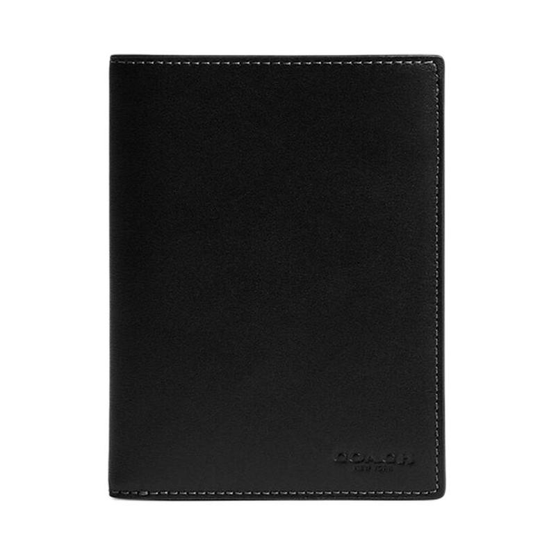 COACH ogo embossed flap closure grained leather passport bag mini men s black black чёрный