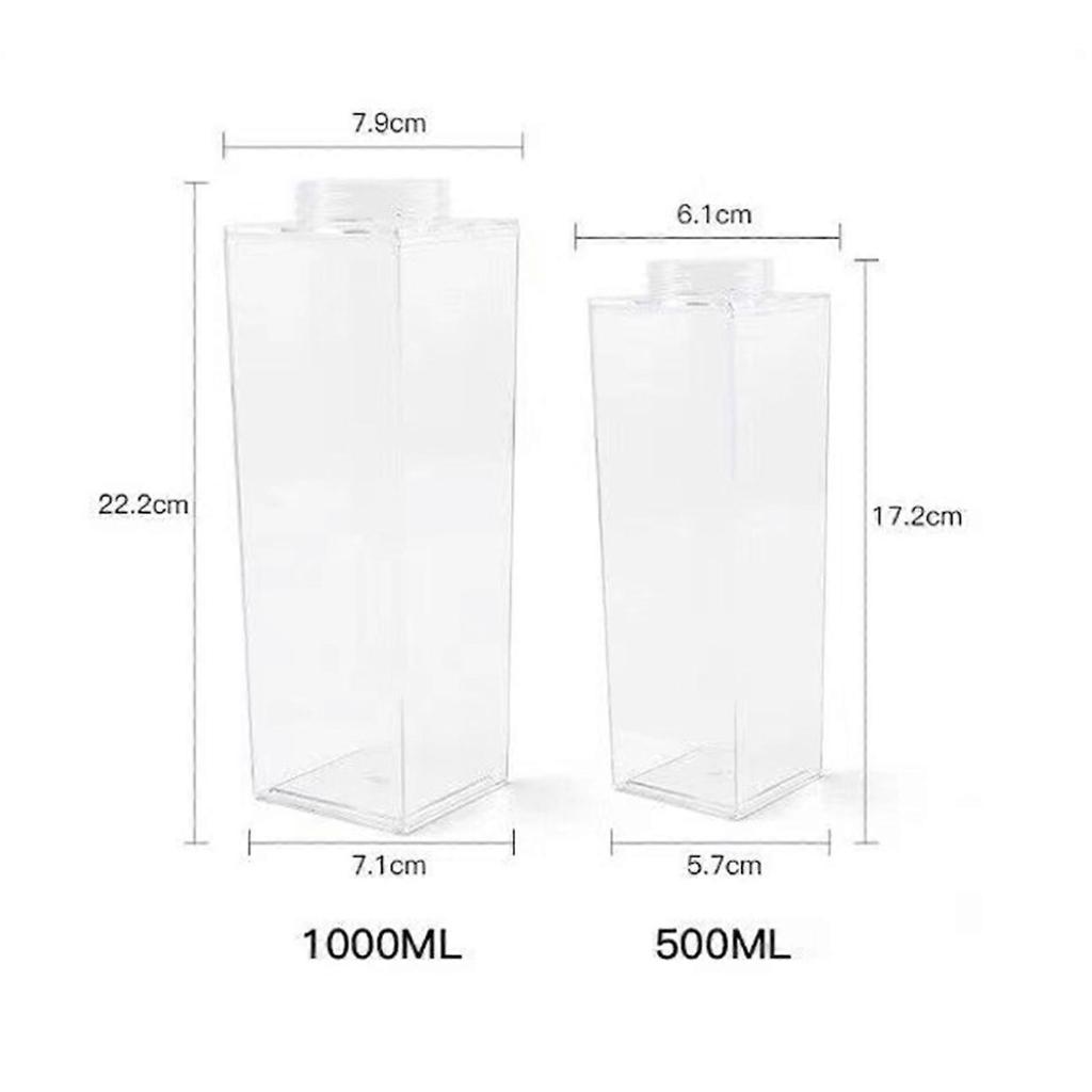 Milk Carton Water Bottle Clear Square Milk Bottles Plastic Leak Proof Cup 1000ml, Reusable Transparent Milk Cardboard Water Bottle