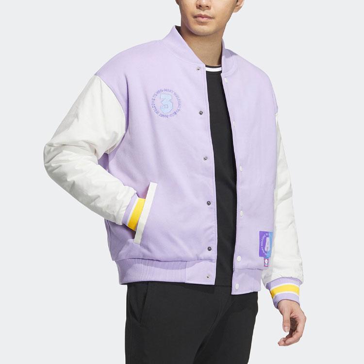 Adidas Neo Color Block Letter Print Baseball Jacket Unisex Jackets Light-Purple IK5428