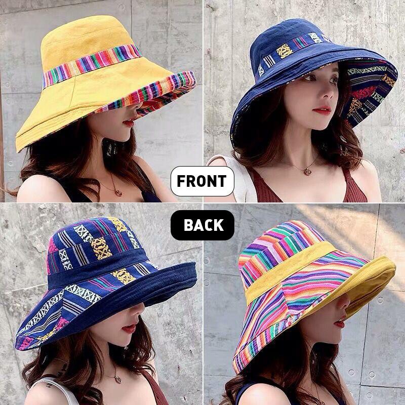 Hat Women Bucket Hat Fashion Allmatch Four Seasons Big Brim Panama Basin Cap Doublesided Fisherman Hat Women Sun Hat