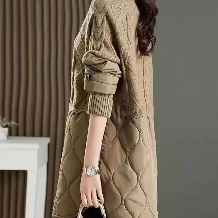 Women's Fall and Winter Mid-length Thickened Warm Long-sleeved Splicing Tops