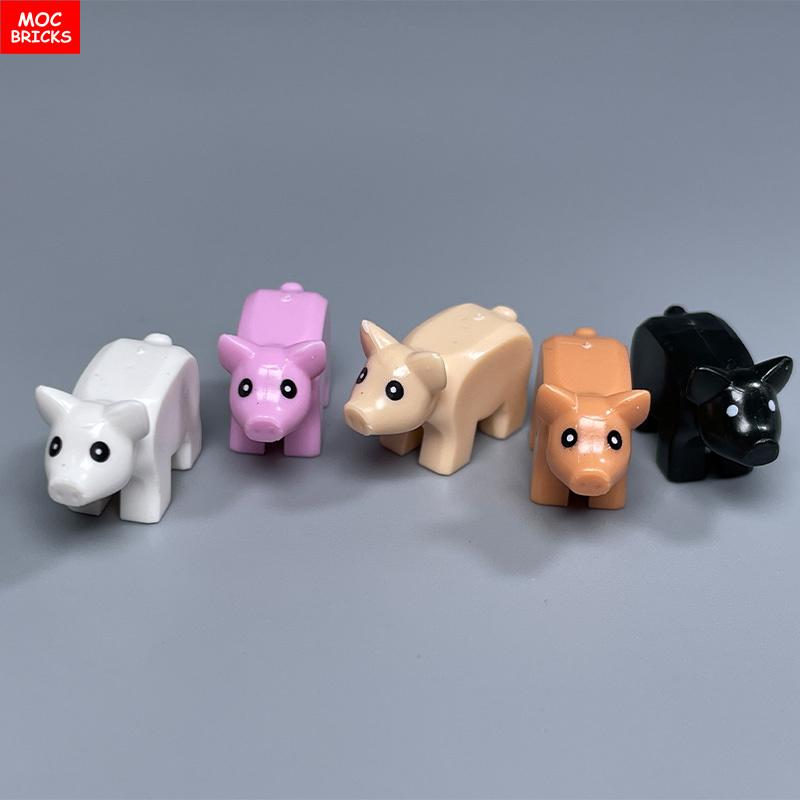 Non-Toxic Moc Bricks City Animal Little Pink Pig Zoo Farm Model Accessories Particles Assembled Educational Kids Toys
