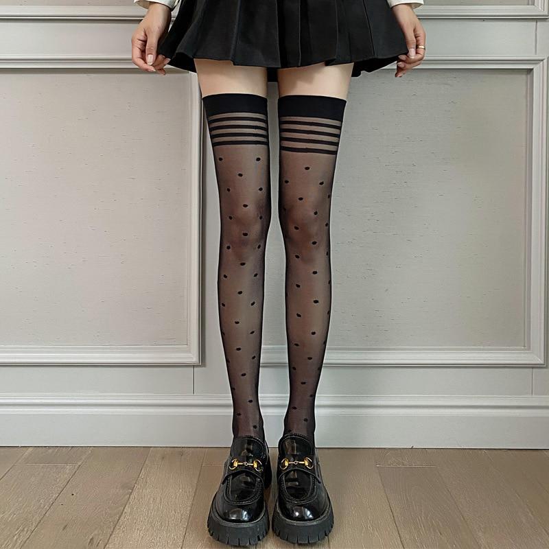 Ultra-thin Transparent Nylon Long Socks Stockings Women JK Lolita Thigh High Stockings Japanese Style Polka Dot Knee High Socks