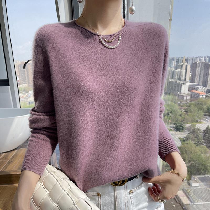 Women's Cashmere Round Neck Sweater: Solid Color, Long Sleeve, Autumn/Winter Knit Top