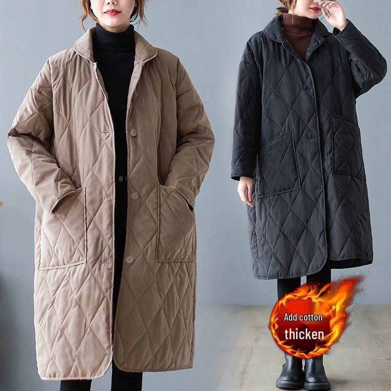 Thickened Cotton Coat for Plus Size Women - Loose, Warm, Mid-Length Winter Outerwear