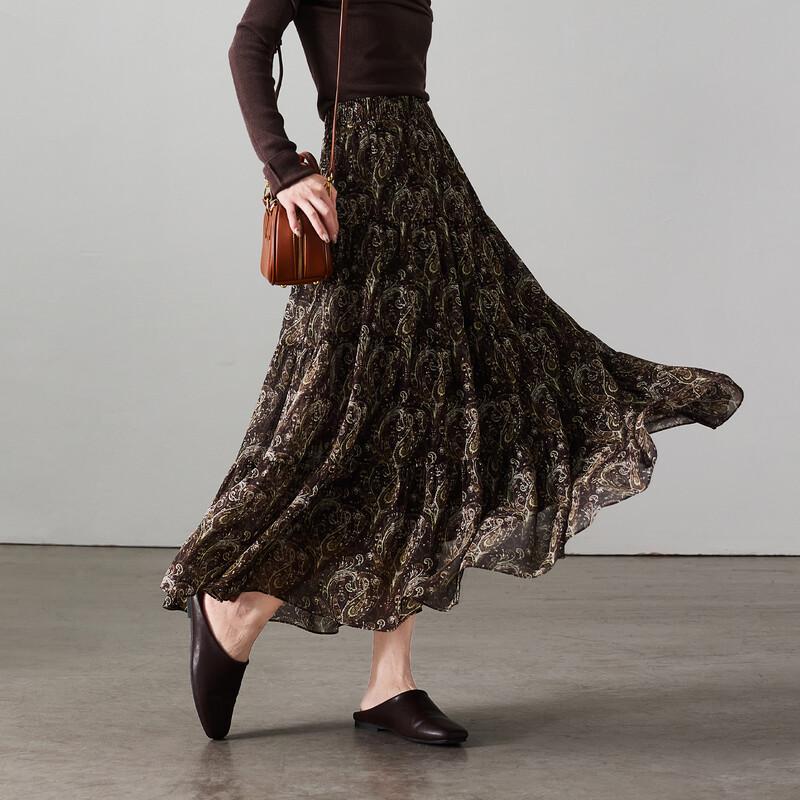 SOFSIL Women's Geometric Print Pleated A-Line Maxi Skirt