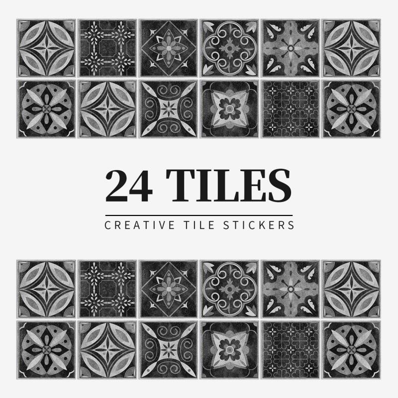 24 European Mandala Flower Tile Stickers: Waterproof, Self-Adhesive PVC for Kitchen & Bathroom Walls
