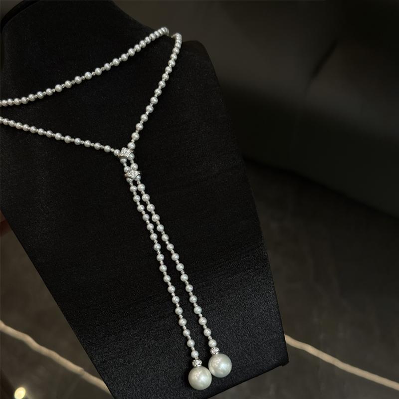 Elegant Neckline Enhancing 3-4mm Natural Pearl Choker Lariat 925 Silver Cz Accent 10-11mm Edison Pearl Tassel Versatile Necklace