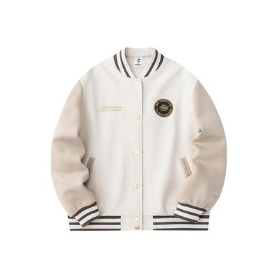 Life Series Letter Splicing Single-Breasted Warm Long Sleeve Baseball Jacket Women Jackets Nude Apricot White 162418762-1