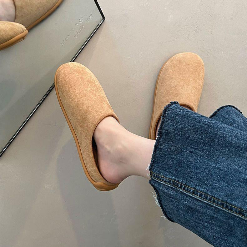 Casual simple explosion Internet celebrity non-slip flat-bottomed slippers women's summer wear 2025 new super hot bag head half slippers