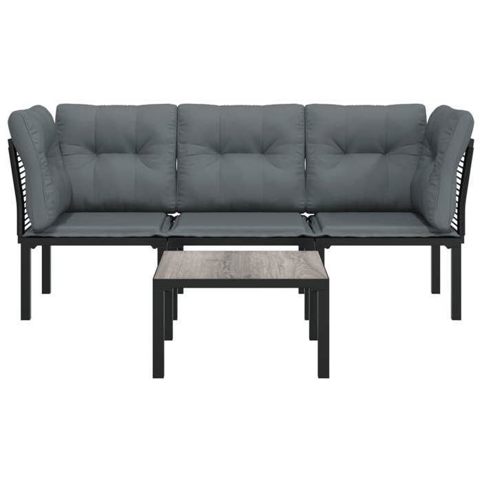 VidaXL Salon de Jardin 4 pcs, Chaises avec Dossier, Ensemble de Meubles, Mobilier de Patio Terrasse Extérieur, Noir et Gris 362803