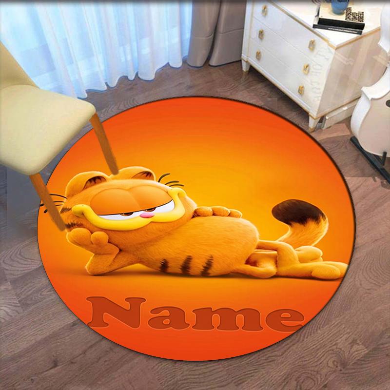 Custom Name Garfield Printed Round Rug Carpet Chair Rug Area Rug Entryway Doormats,for Office Chair Living Room Bedroom Kitchen Room.
