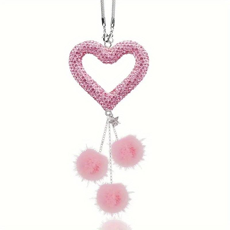 

Fashion Diamond Love Car Accessorie Bling Hairball Pendant Auto Rearview Mirror Pendant Birthday Gift Auto Decoraction Ornaments розовый