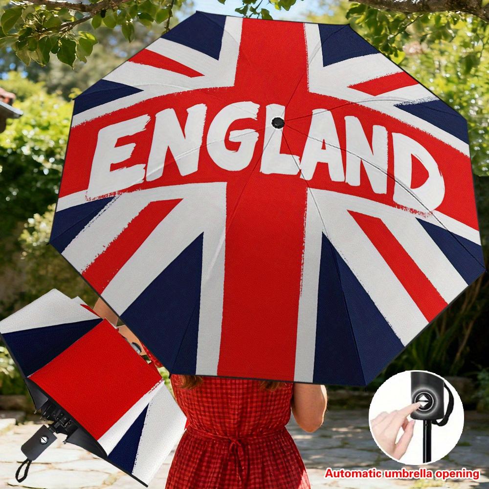 1pc England Union Jack Automatic Folding Umbrella - British Flag Design with Union Jack&England Lettering,Durable Windproof