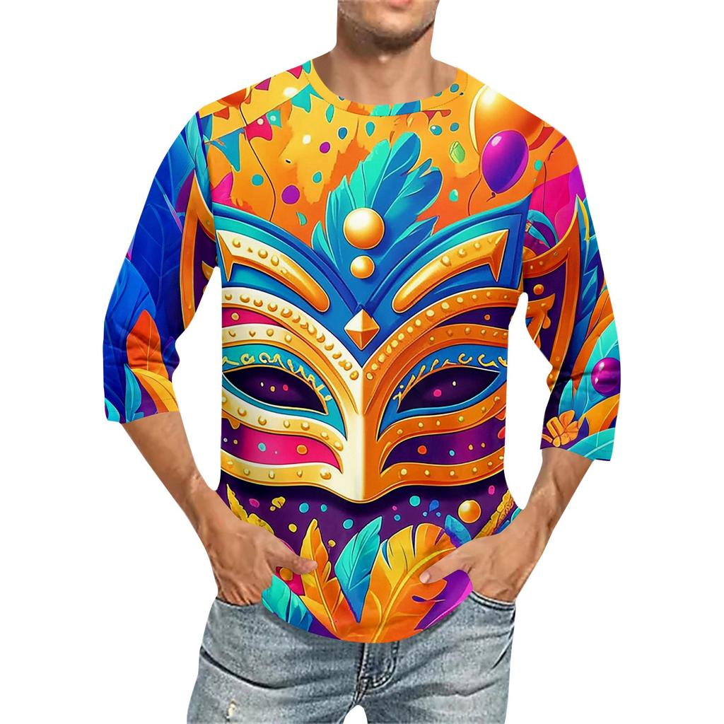 Carnival Print - Men's Round Neck Short Sleeve Top