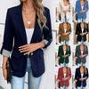 Women's Lapel Collar Three Quarter Sleeve Slim Fit Blazer Single Button Solid Jacket