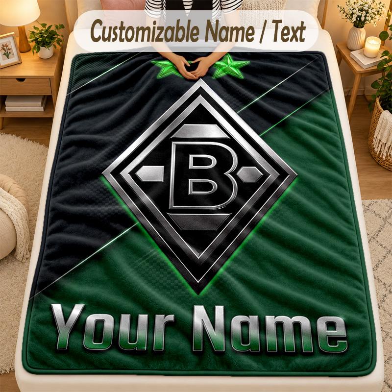 Flannel BlanketBorussia Mönchengladbach Custom Name Text Personalized Soft Warm Throw Blanket Home Decor Gift