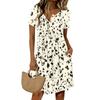 Vestido Casual de Verano para Mujer Vintage con Estampado Floral, Cuello Redondo, Manga Corta, Botones al Frente, Bolsillos, Corte Holgado, Longitud Media