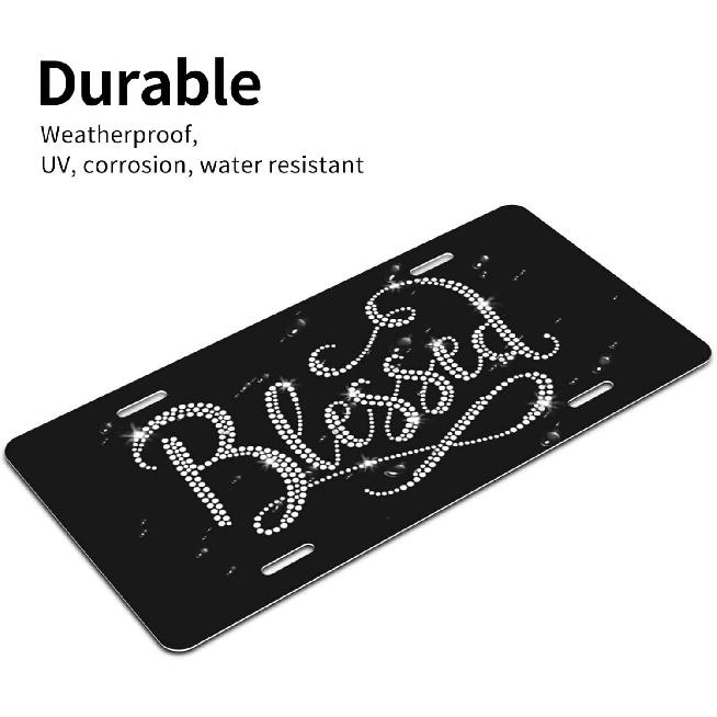 Blessed Front License Plate Aluminum Decorative License Plates Funny Metal Car Plate 6"X12" Novelty Vanity Tag Cover With 4 Holes Car Decor Accessory