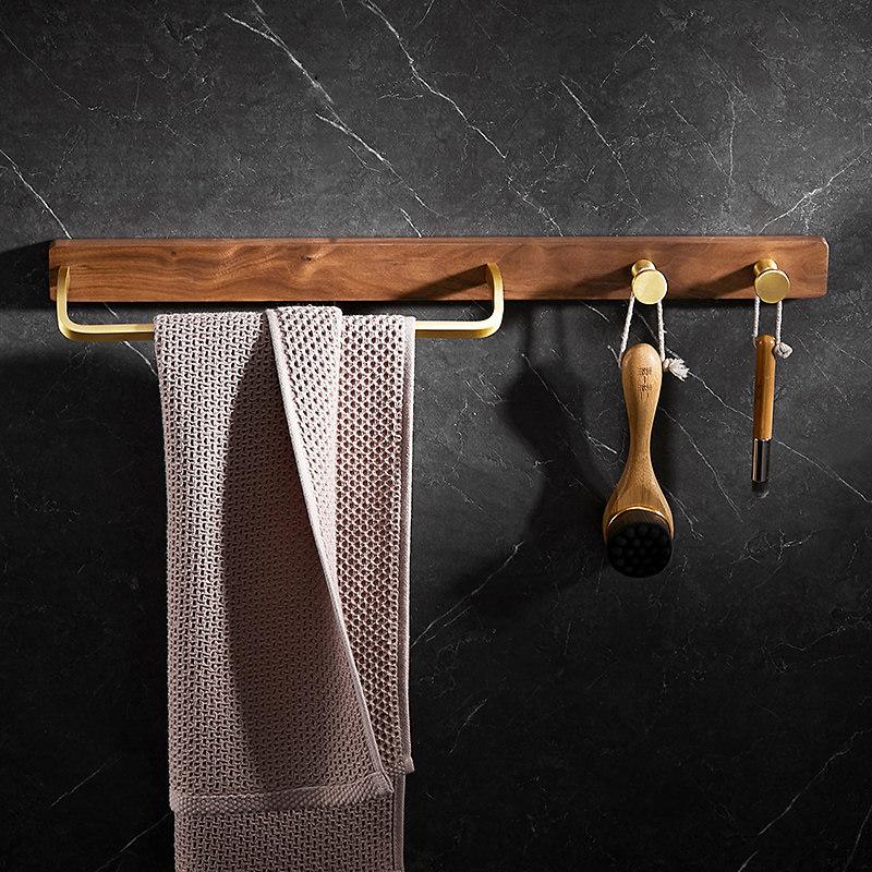 Walnut Bathroom Towel Rack Nordic Bathroom Towel Bar Towel Hook Bathroom Creative Solid Wood Towel Hanging Rack