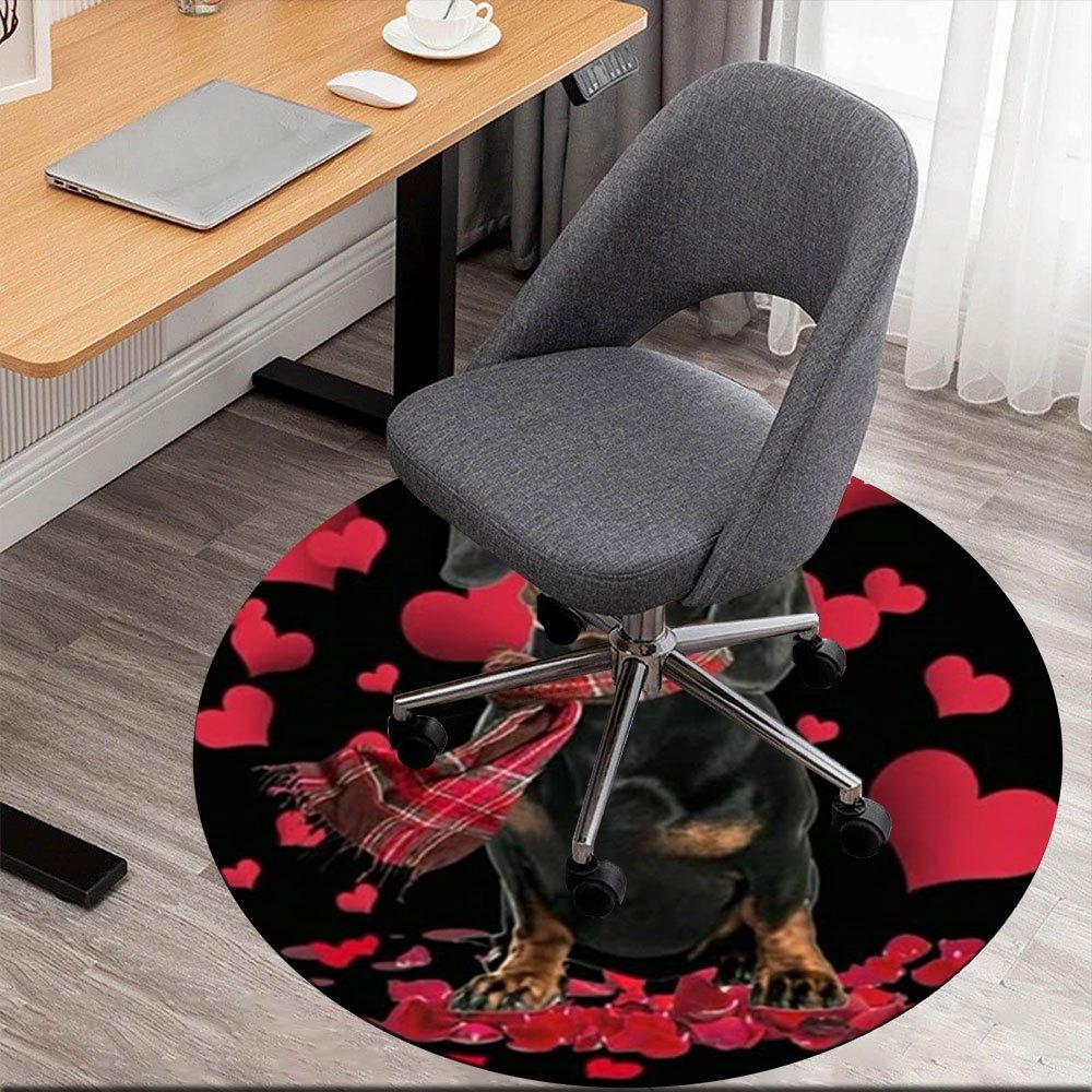 

Valentine s Day Dachshund with Heart BackgroundRound Non-Slip chair mat chair carpet for office Rugs for Office Decor Gift For Valentine s Day Mother 80cm by 80cm