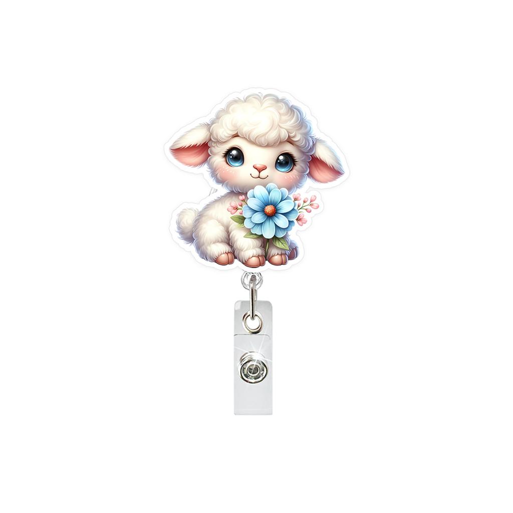 Easter Decoration Retractable Id Badge Holder Reel Keychain Easter Lamb Flower Sunflower Badge Reel For Nurse Doctor Gift