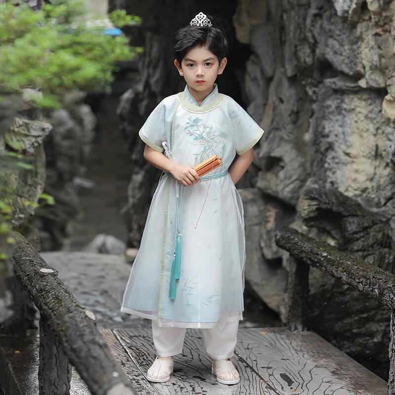Boys' Qingluan Embroidered Short-Sleeve Hanfu Set (Top Only)