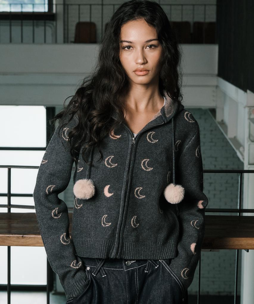 NYXX Moon Knitted Zip-Up Hoodie Charcoal