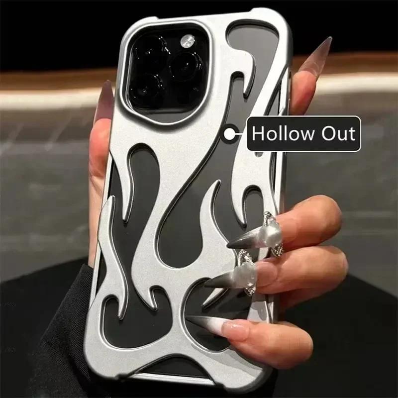 Hollowed Fire Flame Pattern Case For iPhone 17 Air 16 15 14 13 12 11Pro Max Plus 3D Fashion Cool Orange Electroplated Soft Cover