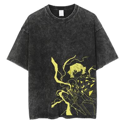 Férfi Harajuku Fekete Mosott Póló Streetwear Japán Anime Grafikus Pamut Alkalmi Póló Nyári Rövid Ujjú Felsők Póló
