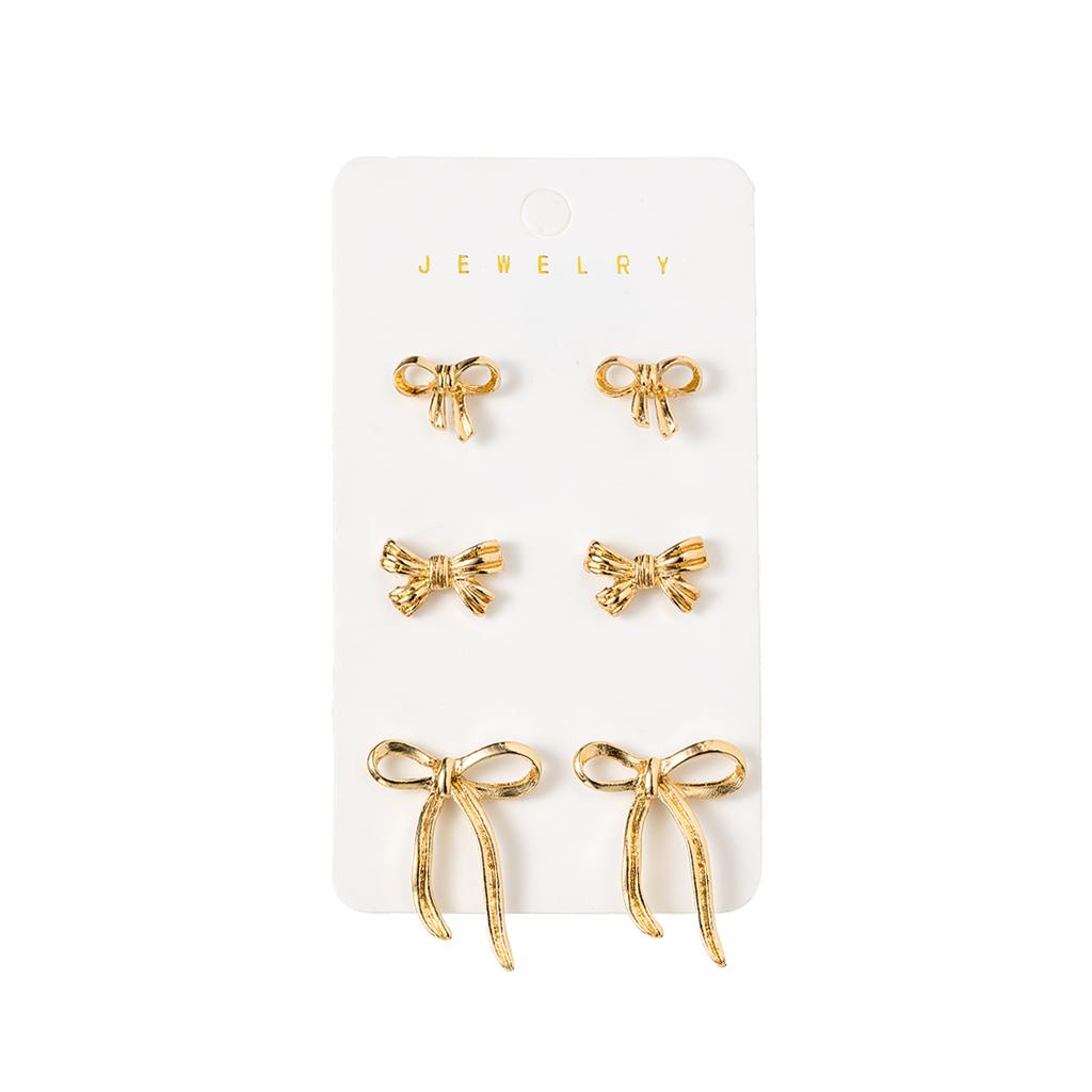 3 Pairs of Fashionable and Elegant Three-dimensional Bow Earrings, Multi Piece Set of Alloy Women's Earrings