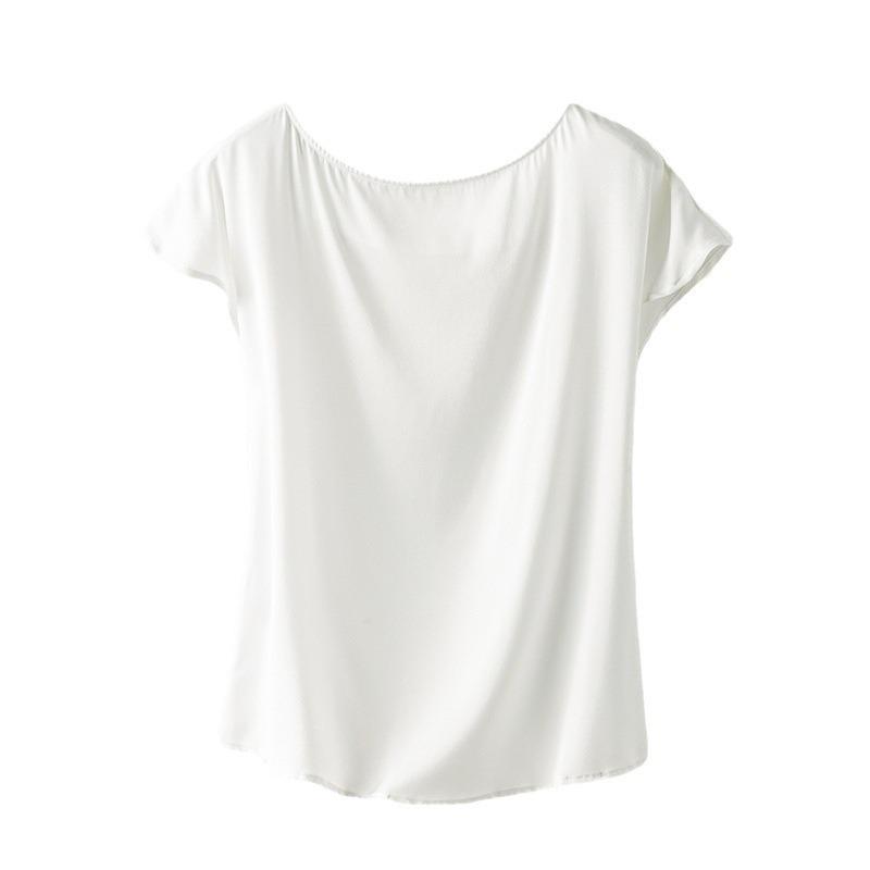 Women's Loose Silk Mulberry Short-Sleeve T-Shirt - Korean Style Sleeveless Summer Top